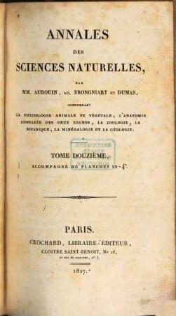 Annales des sciences naturelles. 12. 1827