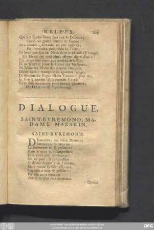 Dialogue. Saint-Evremond, Madame Mazarin.