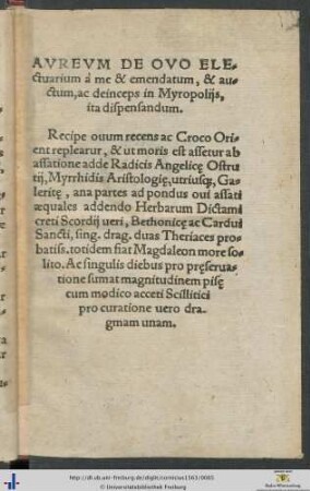 Aureum De Ovo Electuarium