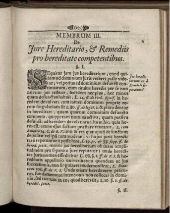 Membrum III. De Iure Hereditario, & Remediis pro hereditate competentibus