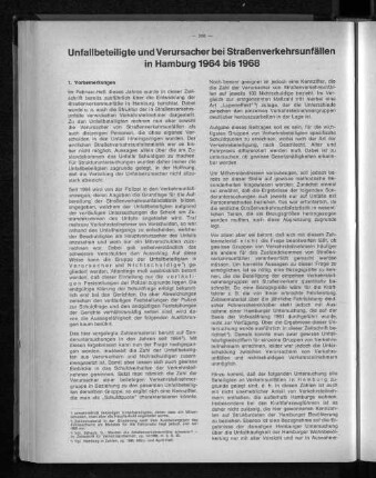 Unfallbeteiligte und Verursacher bei Straßenverkehrsunfällen in Hamburg 1964 bis 1968