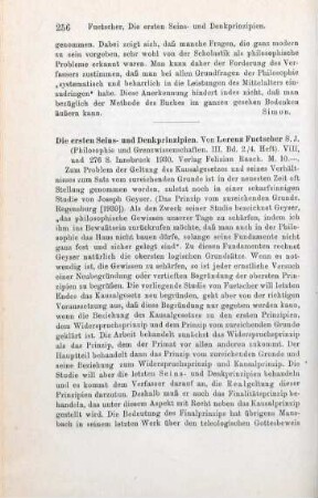 256-257 [Rezension] Fuetscher, Lorenz, Die ersten Seins- und Denkprinzipien