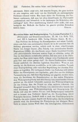 256-257 [Rezension] Fuetscher, Lorenz, Die ersten Seins- und Denkprinzipien