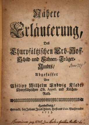 Nähere Erläuterung, Des Churpfältzischen Erb-Hoff-Schild und Fahnen-Träger-Ambts