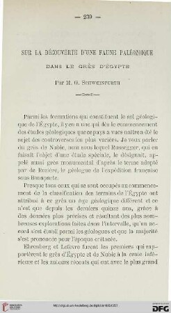 2.Ser. 6.1885: Sur la découverte d'une faune paléozoique dan le grès d'Égypte