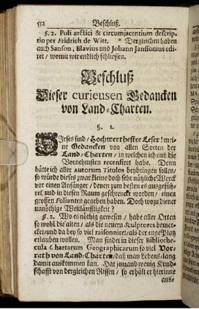 Beschluß Dieser curieusen Gedancken von Land-Charten.