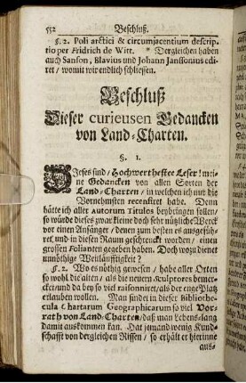 Beschluß Dieser curieusen Gedancken von Land-Charten.