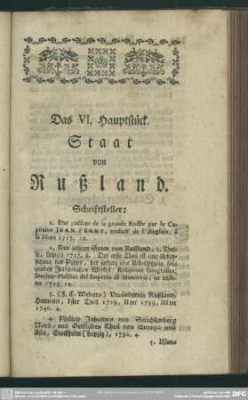 Das VI. Hauptstück. Staat von Rußland