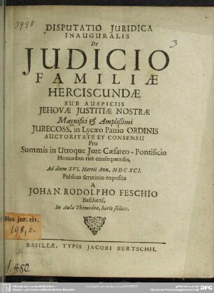 Disputatio Juridica Inauguralis De Judicio Familiae Herciscundae