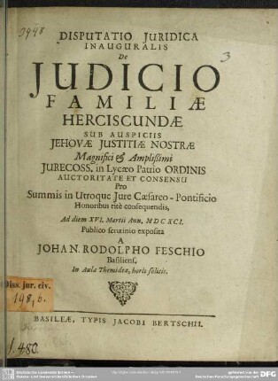 Disputatio Juridica Inauguralis De Judicio Familiae Herciscundae