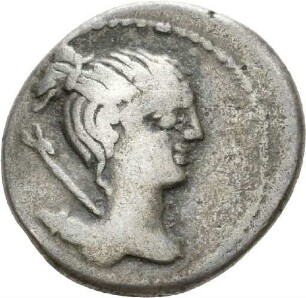 Denar serratus des C. Postumius mit Darstellung eines Hundes