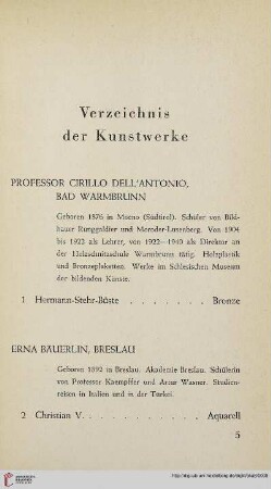 Verzeichnis der Kunstwerke