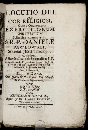 Locutio Dei Ad Cor Religiosi, In Sacra Octiduana Exercitiorum Spiritualium Solitudine commorantis