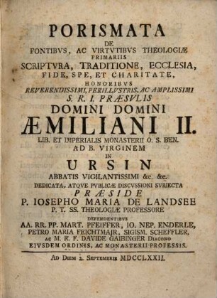 Porismata de fontibus ac virtutibus theologiae primariis, Scriptura, traditione