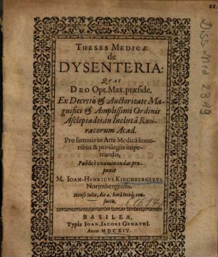 Theses Medicae de Dysenteria