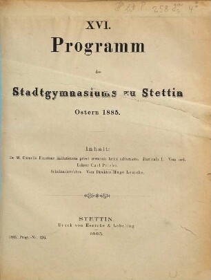 Programm : Ostern .... 1884/85