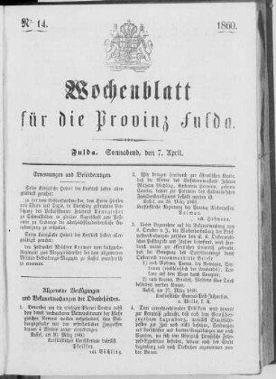 Nr. 14, Ausgabe vom 7. April 1860