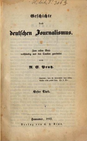 Geschichte des deutschen Journalismus. 1