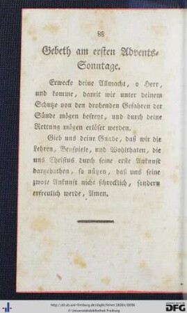 Gebeth am 1sten Adventssonntage - Gebeth am Quinquagesima.