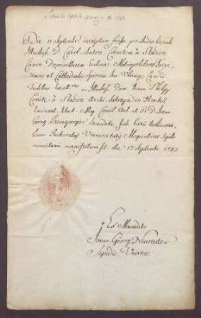 Mainzer Studienzeugnisse des Grafen Johann Karl Casimir von Stadion-Thannhausen.