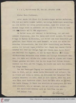 Nachlass Alfred Hettner, Eingegangene Briefe, Korrespondenz Leo Waibel/Alfred Hettner: Brief von Leo Waibel an Alfred Hettner
