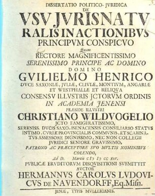 Dissertatio politico-iuridica de usu iuris naturalis in actionibus principum conspicuo