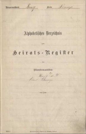 Dezennaltabellen 1883 - 1892 Heiraten Burg