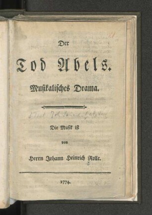 Der Tod Abels. Musikalisches Drama