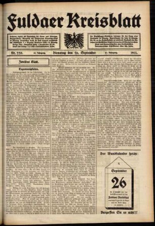 Zweite Ausgabe vom Dienstag, den 26. September 1911.
