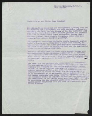 Brief von Gerhart Hauptmann an Friedrich Bergius