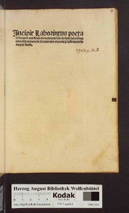 Incipit Laborintus poeta et horator mirificus de rectorum scholarium laboribus onerosis necnon de horatorum et poeta[rum] instrumentis incipit fauste