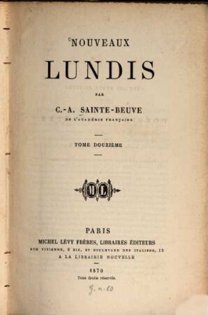 Nouveaux lundis, 12