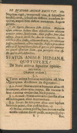 Status Animae Humanae Quotuplex? De Statu animae separatae opiniones variae.