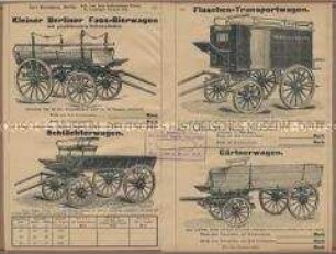 Kleiner Berliner Fass-Bierwagen mit geschlossenen Seitenwänden. / Schlächterwagen. / Flaschen-Transportwagen. / Gärtnerwagen.