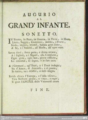 Augurio Al Grand´Infante. Sonetto