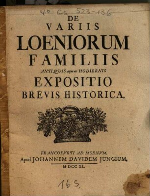 De Variis Loeniorum Familiis Antiquis aeque ac Hodiernis Expositio Brevis Historica