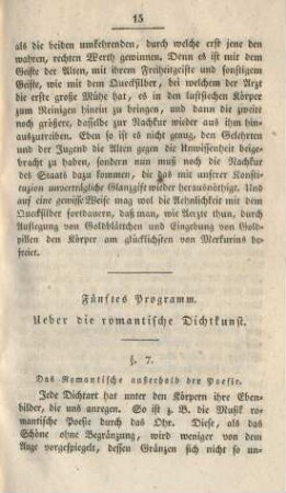 Fünftes Programm. Über die romantische Dichtkunst