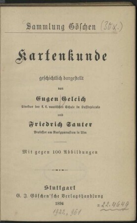 Kartenkunde geschichtlich dargestellt
