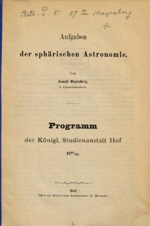 Aufgaben der sphärischen Astronomie