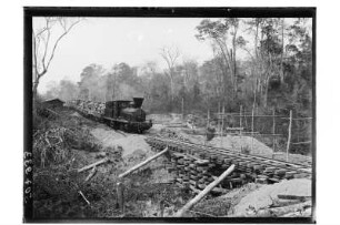 Bauzug mit Arbeitern : Thailand. Bauzug mit Arbeitern auf provisorischer Eisenbahnstrecke, 1909