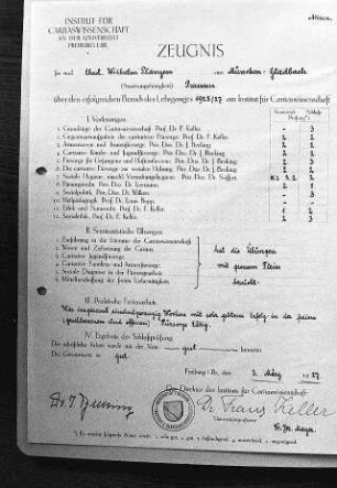 Freiburg im Breisgau: Repro-Aufnahme des ersten Zeugnisses der Theologischen Fakultät