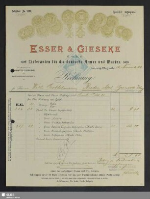 Esser & Gieseke G.m.b.H., Lieferanten für die deutsche Armee und Marine, Leipzig-Plagwitz : Rechnung
