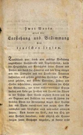 Zwei Worte über die Entstehung und Bestimmung der teutschen Legion