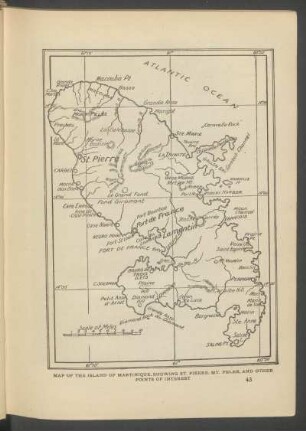 Map of the island of Martinique, showing St. Pierre, Mt. Pelée, and other points of interest