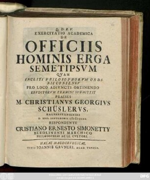 Exercitatio Academica De Officiis Hominis Erga Semetipsvm