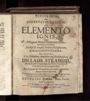 Pyroskopia, Sive Dissertatio Physica, De Elemento Ignis