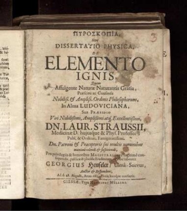 Pyroskopia, Sive Dissertatio Physica, De Elemento Ignis
