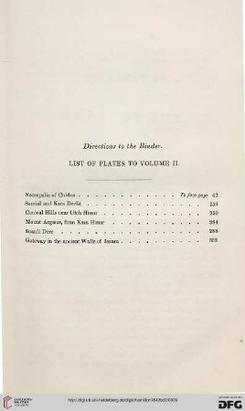 Directions to the Binder. List of plates to volume II