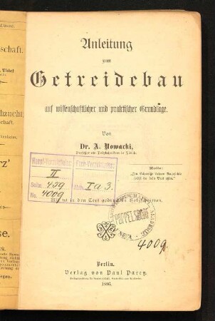 Anleitung zum Getreidebau auf wissenschaftlicher und praktischer Grundlage