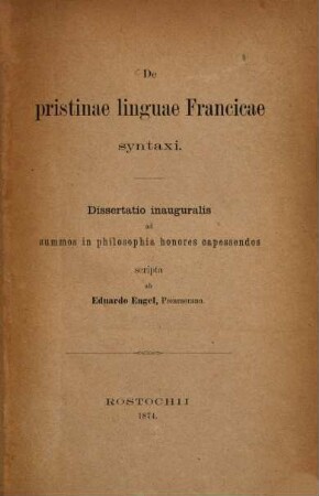 De pristinae linguae Francicae syntaxi : Diss. inaug.